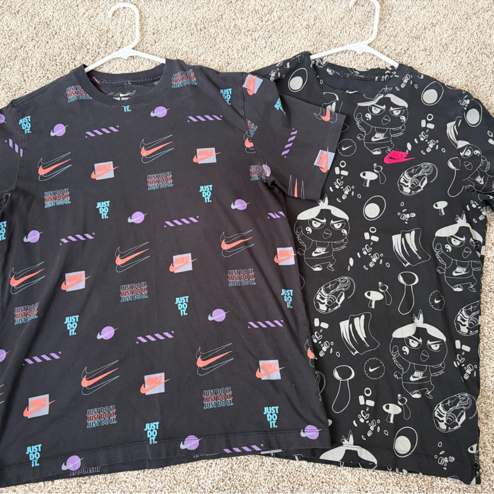 Nike Black Tees with Pink & Purple Graphic Accents